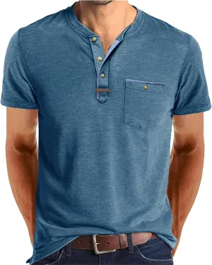 Mens Henley/Polo Shirts Casual Short Sleeve Button Cotton Tees Stylish Classic Moisture Wicking Golf Tops with Pocket