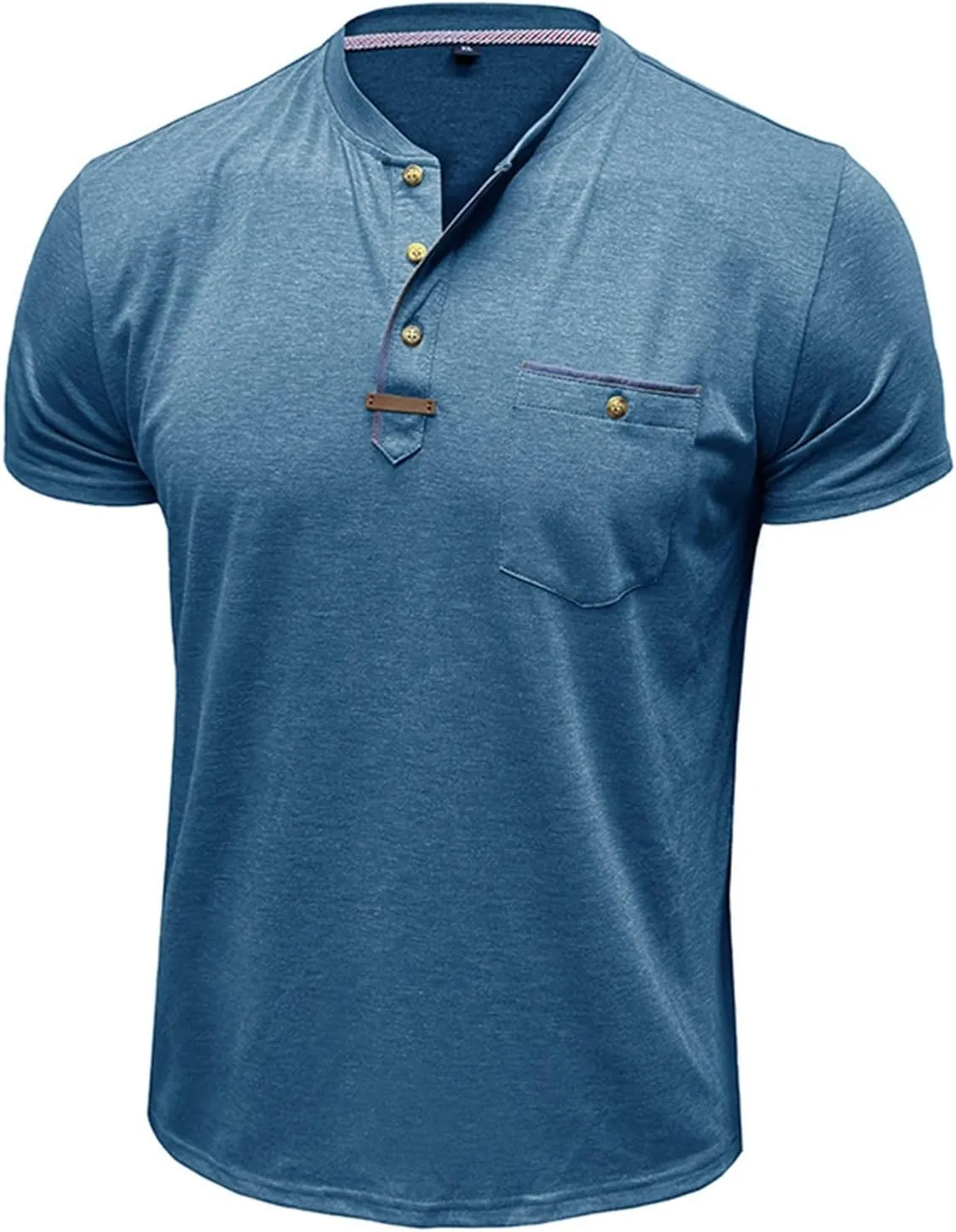 Mens Henley/Polo Shirts Casual Short Sleeve Button Cotton Tees Stylish Classic Moisture Wicking Golf Tops with Pocket