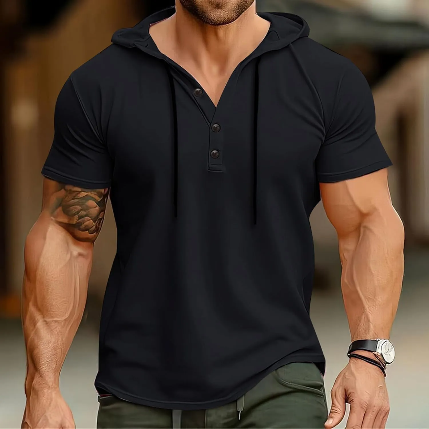 Mens Hoodies T-Shirts Fashion Short Sleeve Sweatshirts Athletic Lightweight Pullover Casual Solid Color Summer Blouse