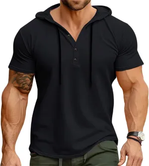 Mens Hoodies T-Shirts Fashion Short Sleeve Sweatshirts Athletic Lightweight Pullover Casual Solid Color Summer Blouse