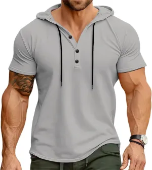 Mens Hoodies T-Shirts Fashion Short Sleeve Sweatshirts Athletic Lightweight Pullover Casual Solid Color Summer Blouse