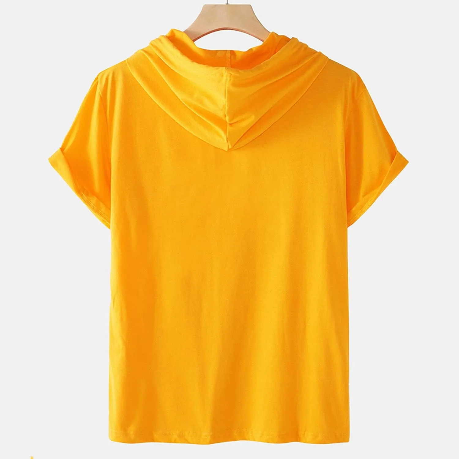 Men's Loose Fit Short Sleeve Active Athletic Hoodie Pullover Sweatshirt Solid Color Drawstring Summer Sports T-Shirt Top