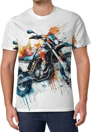 Men's Short Sleeve Crewneck Casual T-Shirt Vintage Watercolor Motorcycle Tees Top