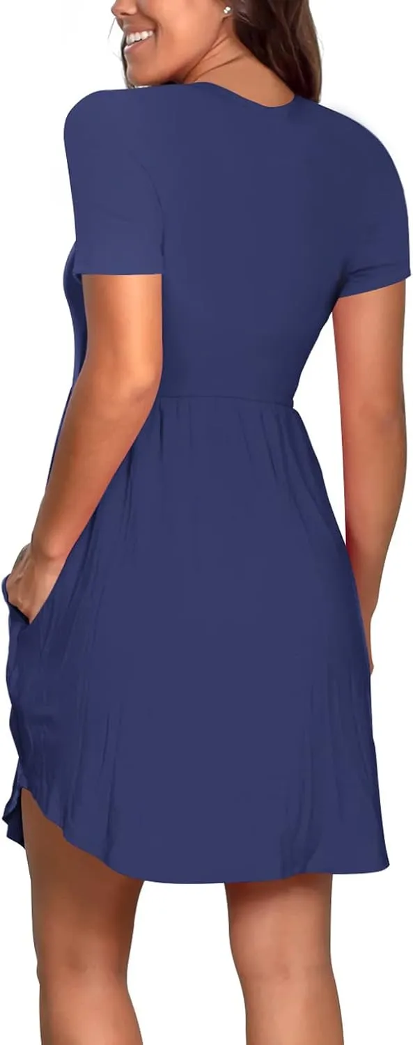 Nova In Sky Womens Summer Dress Short Sleeve Casual T Shirt Dresses 2025 Flowy Beach V-Neck Sundresses with Pockets