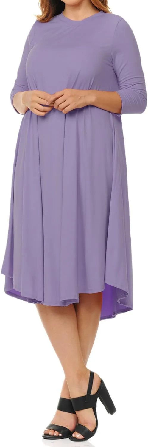 Pastel by Vivienne Women's Plus Size Swing Dress  3/4 Sleeve Elegant Flowy A-Line Midi  Soft & Comfortable