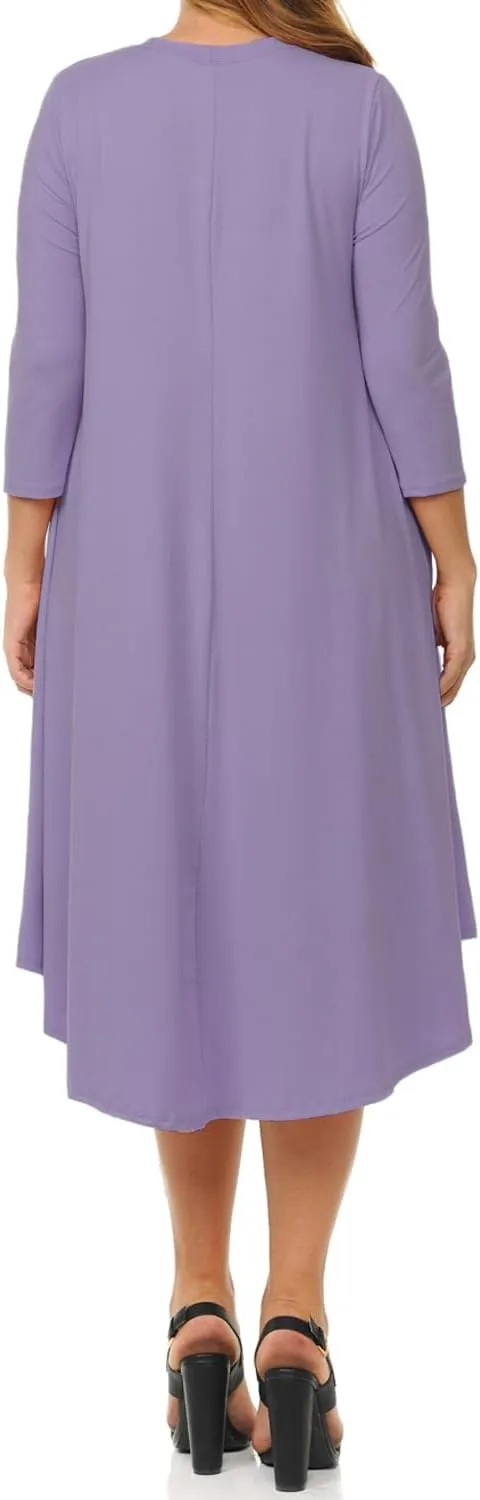 Pastel by Vivienne Women's Plus Size Swing Dress  3/4 Sleeve Elegant Flowy A-Line Midi  Soft & Comfortable
