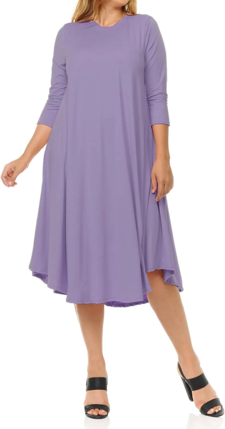 Pastel by Vivienne Women's Plus Size Swing Dress  3/4 Sleeve Elegant Flowy A-Line Midi  Soft & Comfortable