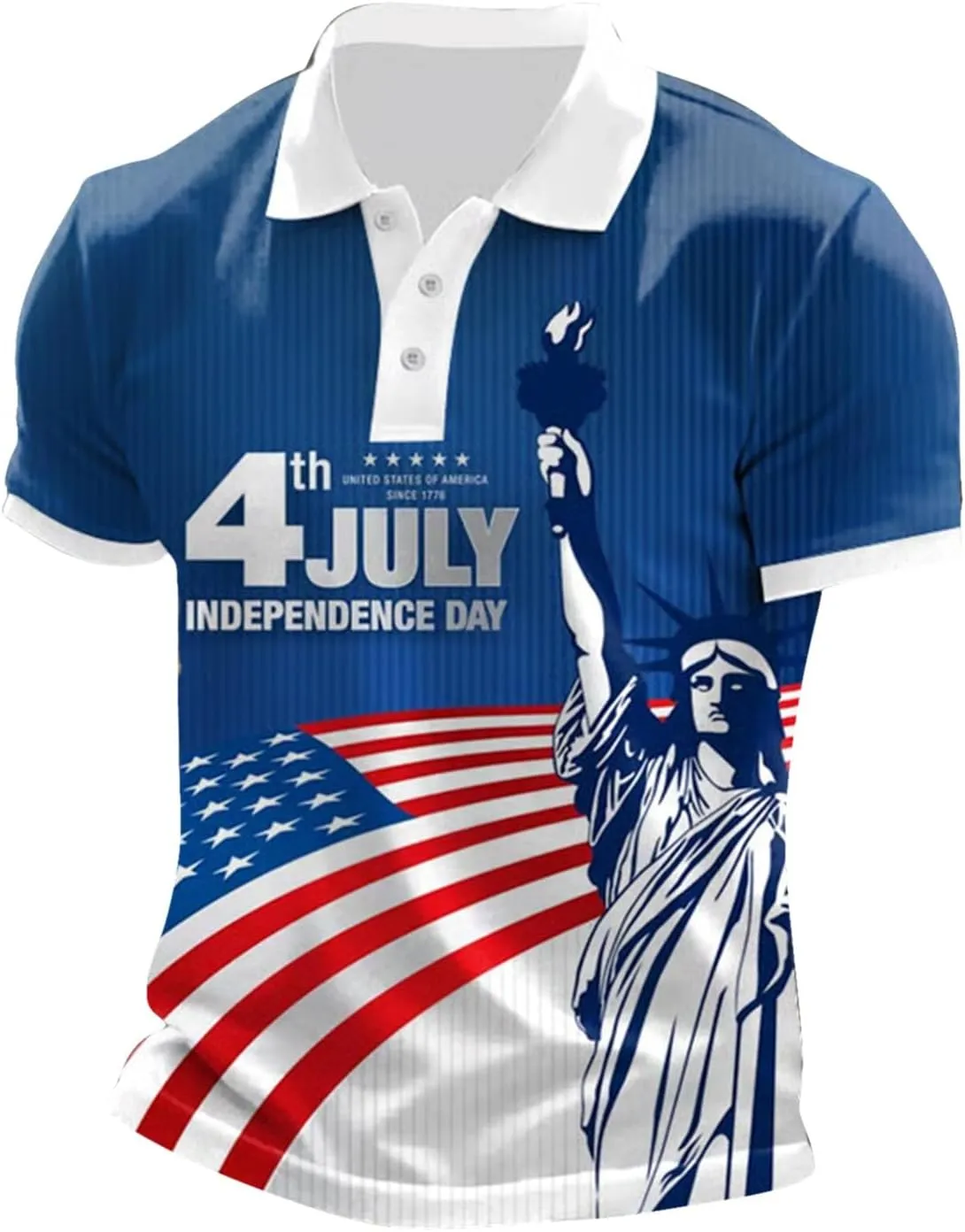 Patriotic T Shirts for Men Star Stripe USA American Flag Polo Golf Shirts 4th of July Short Sleeve Button Down Tops