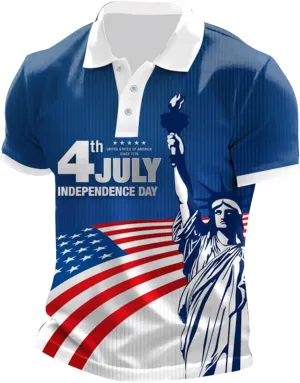 Patriotic T Shirts for Men Star Stripe USA American Flag Polo Golf Shirts 4th of July Short Sleeve Button Down Tops
