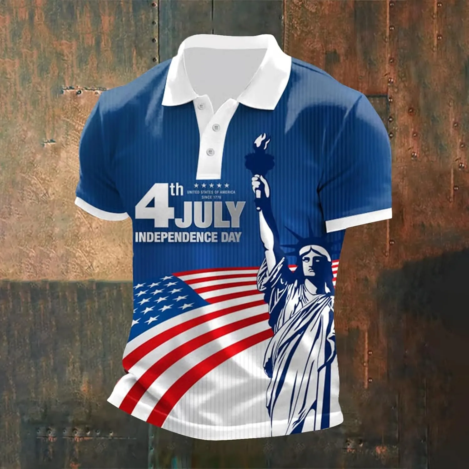 Patriotic T Shirts for Men Star Stripe USA American Flag Polo Golf Shirts 4th of July Short Sleeve Button Down Tops