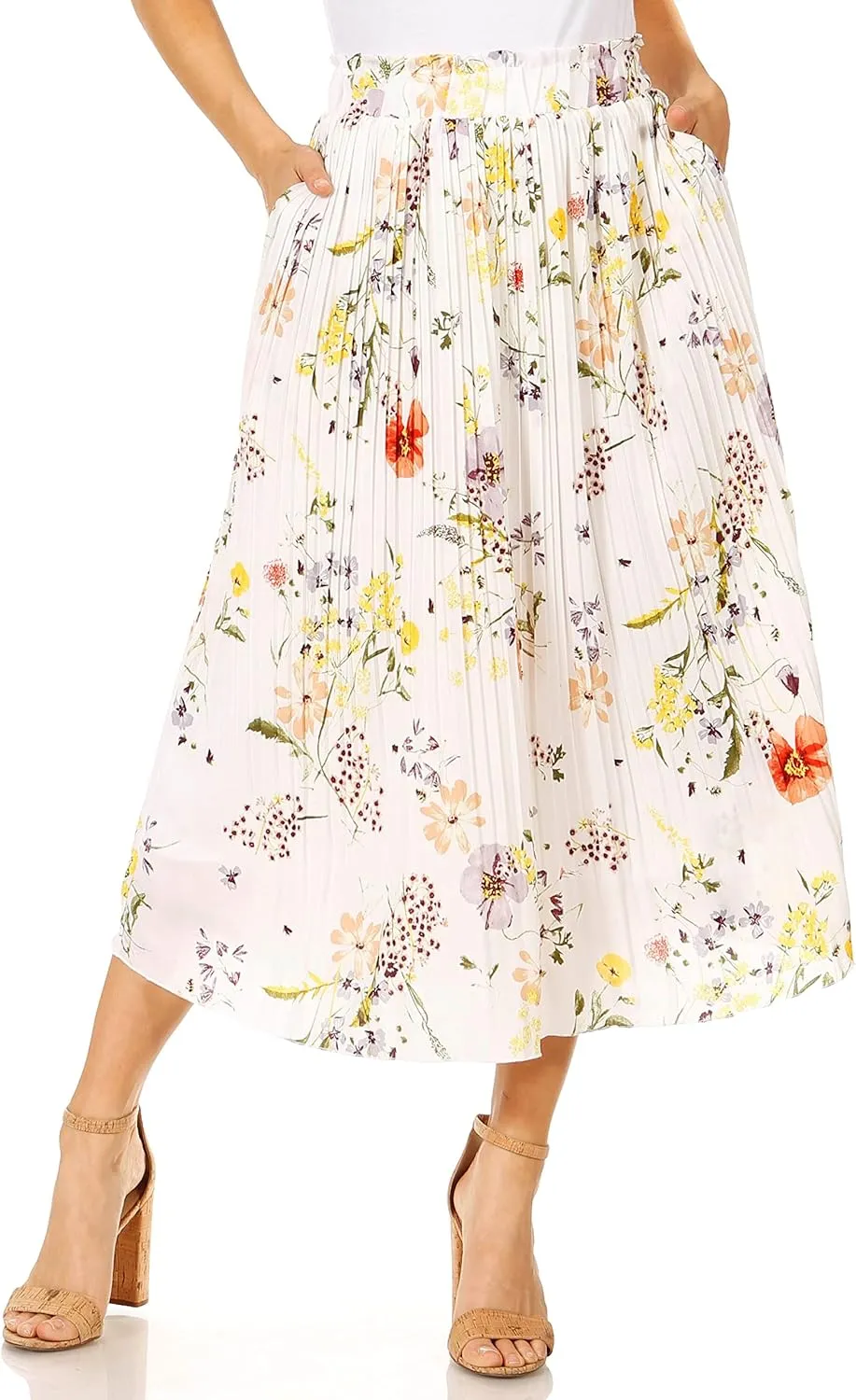 Pleated Midi Skirts for Women with Pockets, Elastic High Waisted Skirt Reg & Plus Size Womens Summer Skirts Trendy 2023