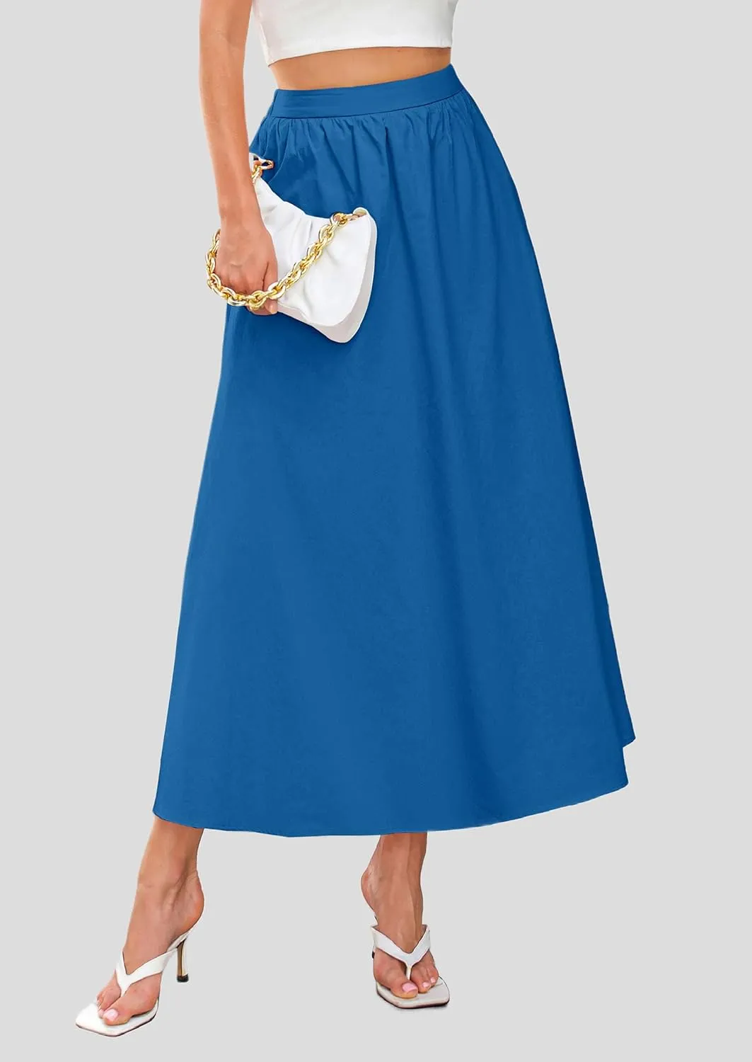 PRETTYGARDEN Women's Maxi Skirts 2025 Summer Trendy Ruffle High Waisted Casual Long Flowy Skirt with Pockets