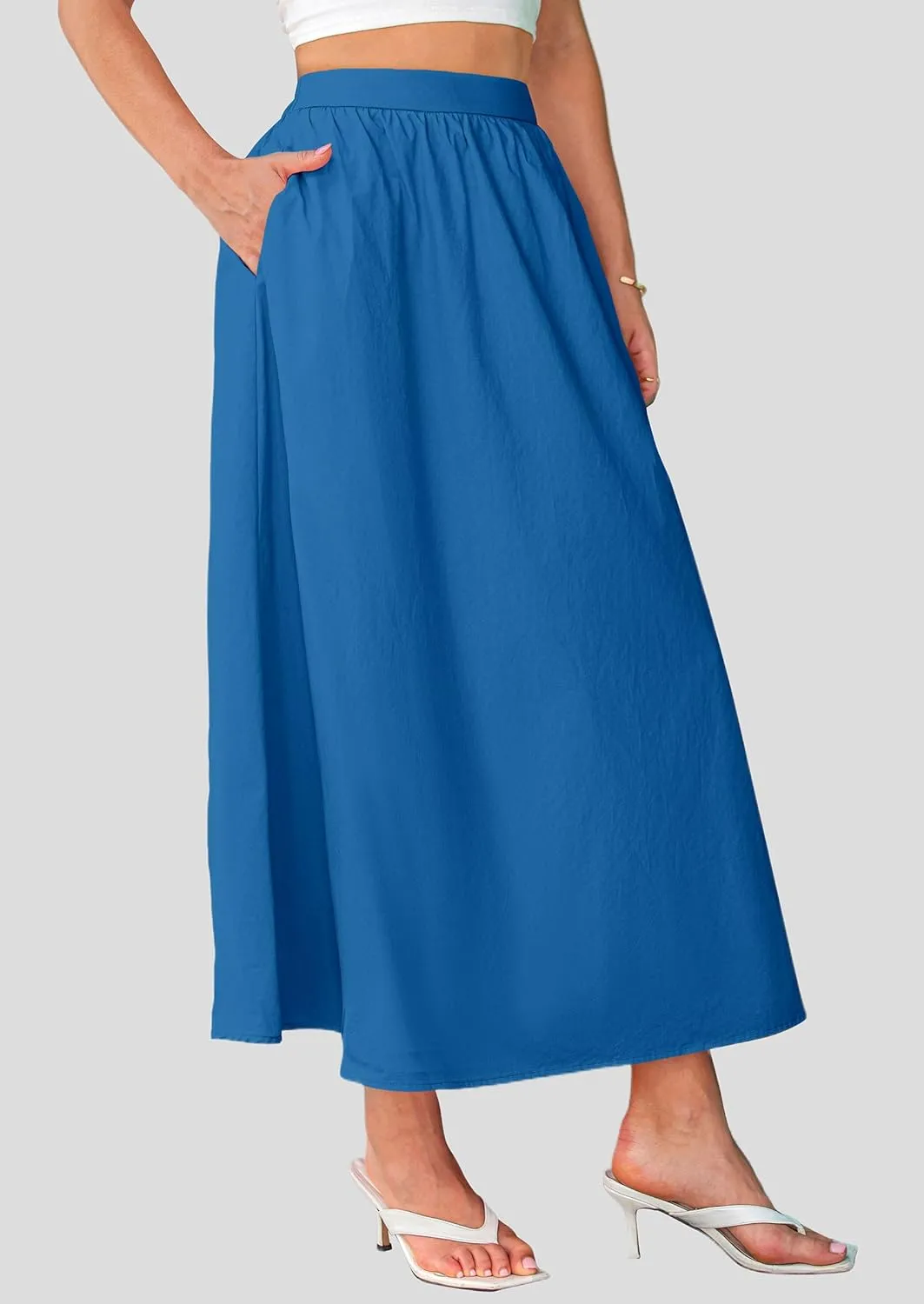 PRETTYGARDEN Women's Maxi Skirts 2025 Summer Trendy Ruffle High Waisted Casual Long Flowy Skirt with Pockets