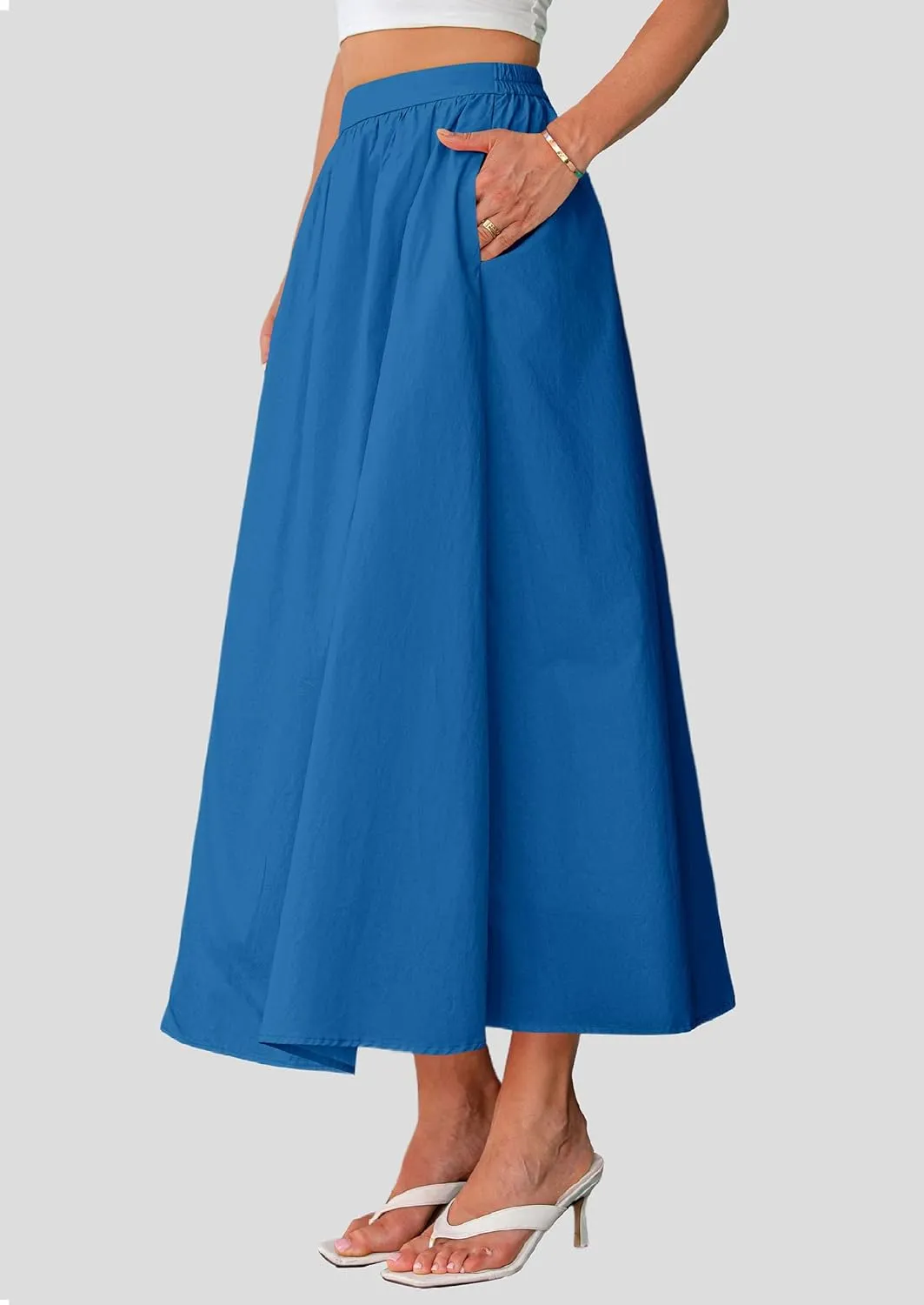 PRETTYGARDEN Women's Maxi Skirts 2025 Summer Trendy Ruffle High Waisted Casual Long Flowy Skirt with Pockets