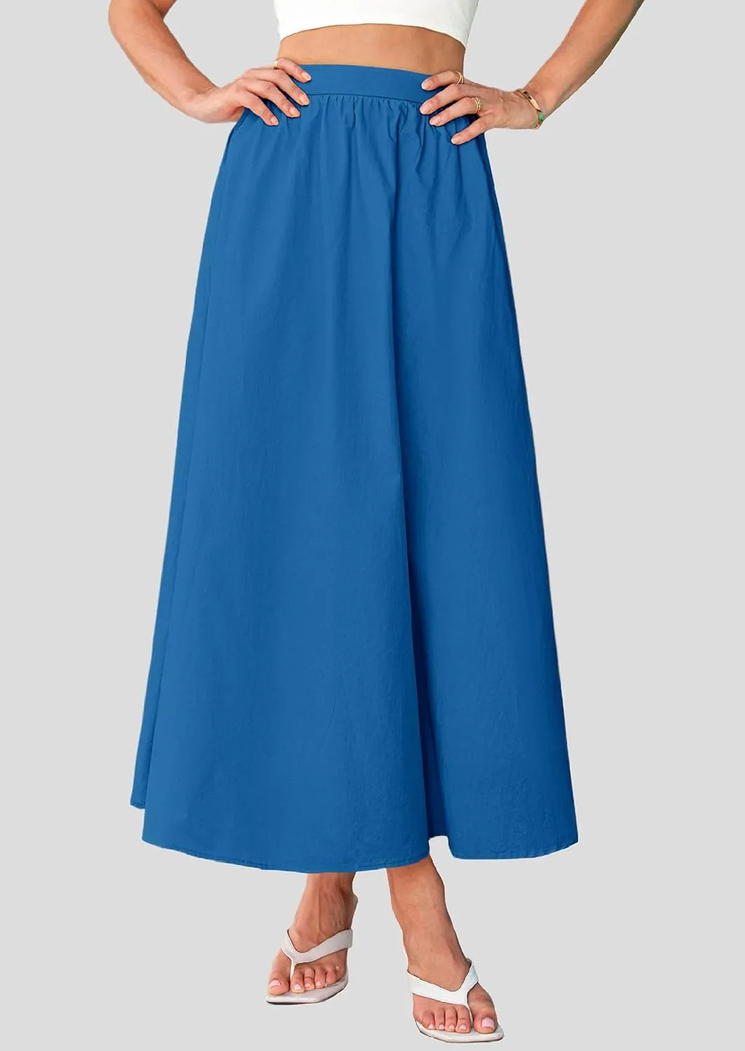 PRETTYGARDEN Women's Maxi Skirts 2025 Summer Trendy Ruffle High Waisted Casual Long Flowy Skirt with Pockets