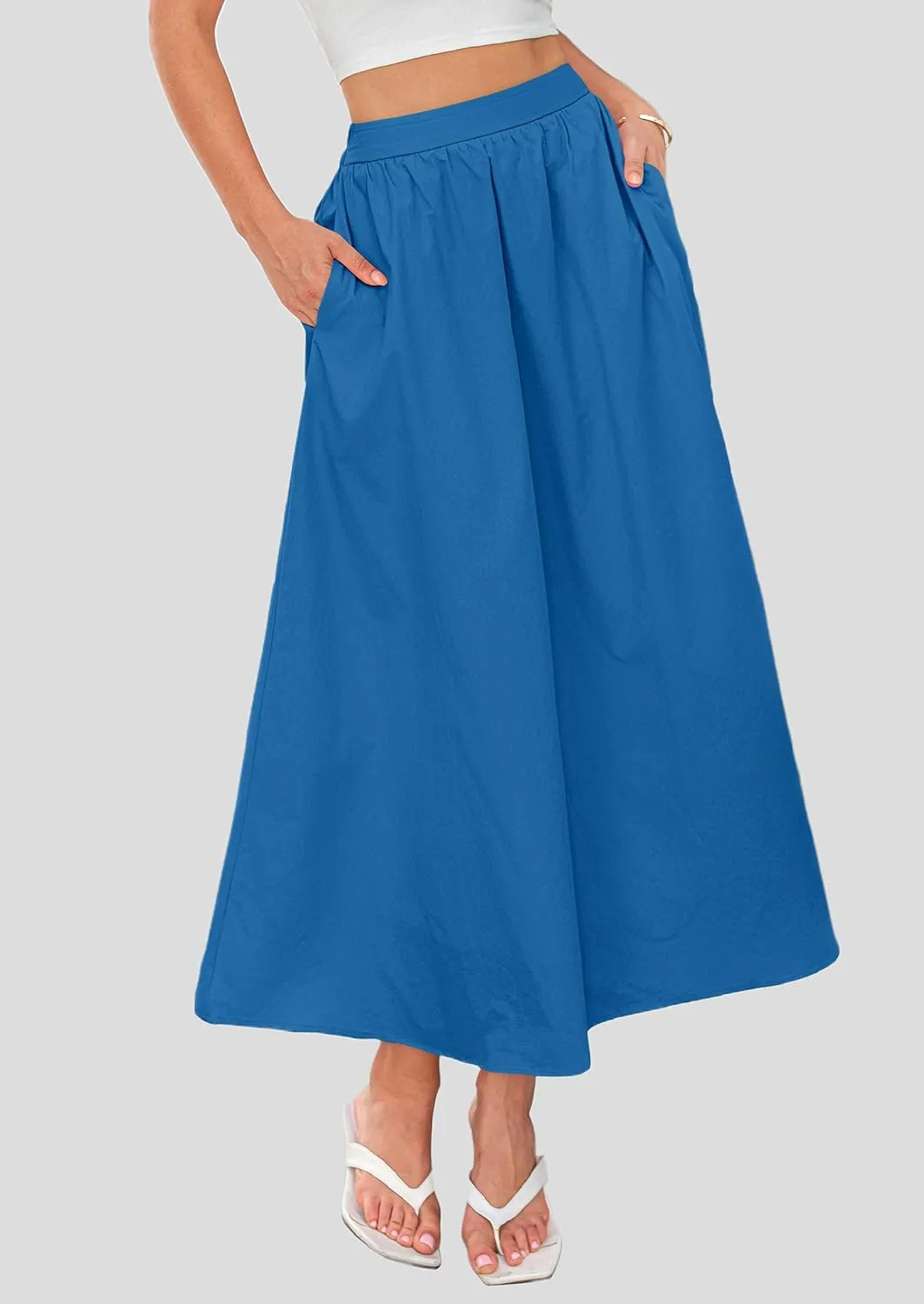 PRETTYGARDEN Women's Maxi Skirts 2025 Summer Trendy Ruffle High Waisted Casual Long Flowy Skirt with Pockets