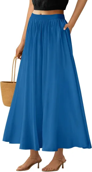 PRETTYGARDEN Women's Maxi Skirts 2025 Summer Trendy Ruffle High Waisted Casual Long Flowy Skirt with Pockets