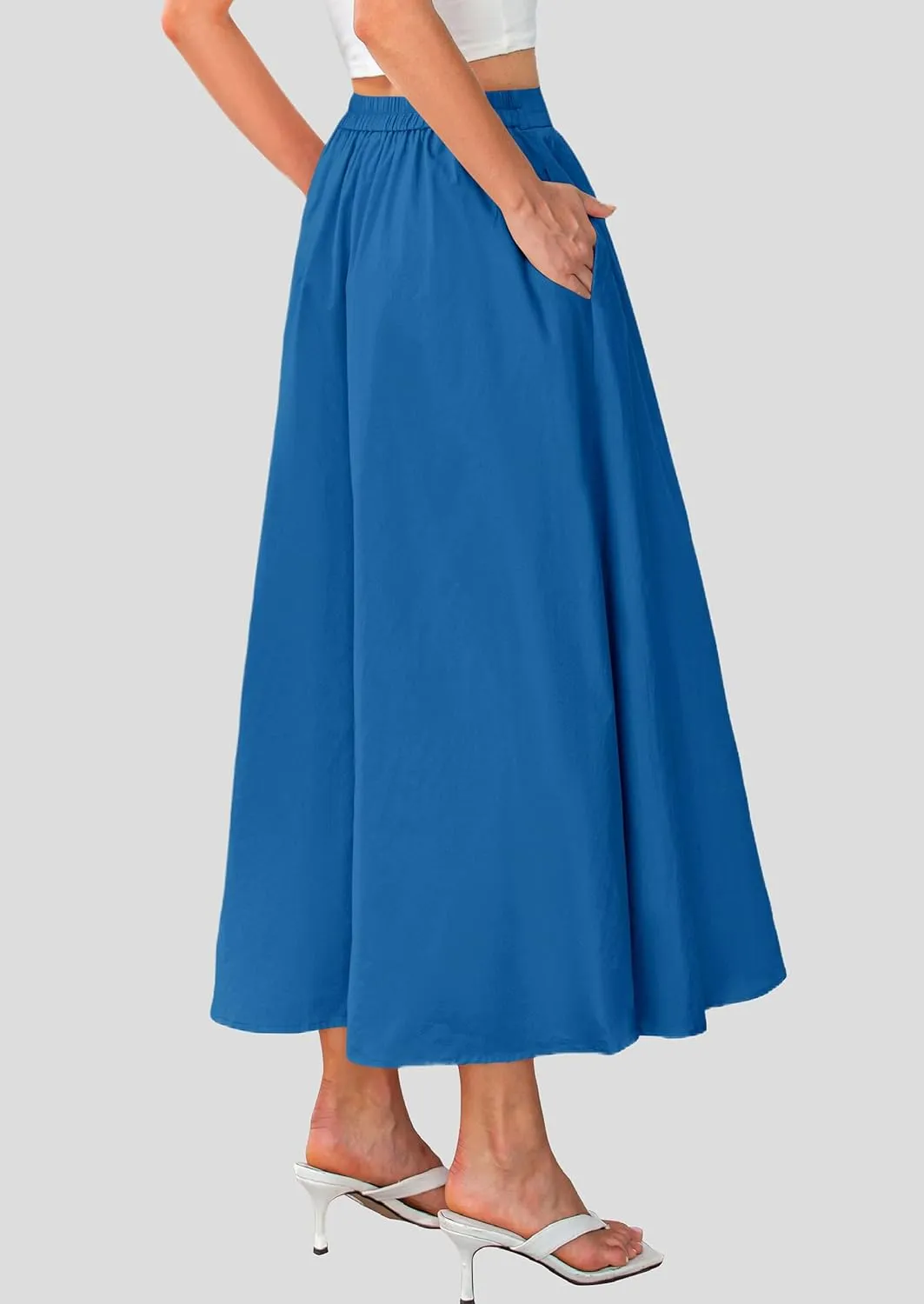 PRETTYGARDEN Women's Maxi Skirts 2025 Summer Trendy Ruffle High Waisted Casual Long Flowy Skirt with Pockets