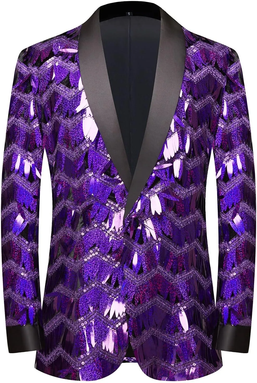 Pyiujtr Men's Tassel Sequin Suit Lapel Slim Fit Stylish Jacket Wedding Prom Dinner Party Blazer
