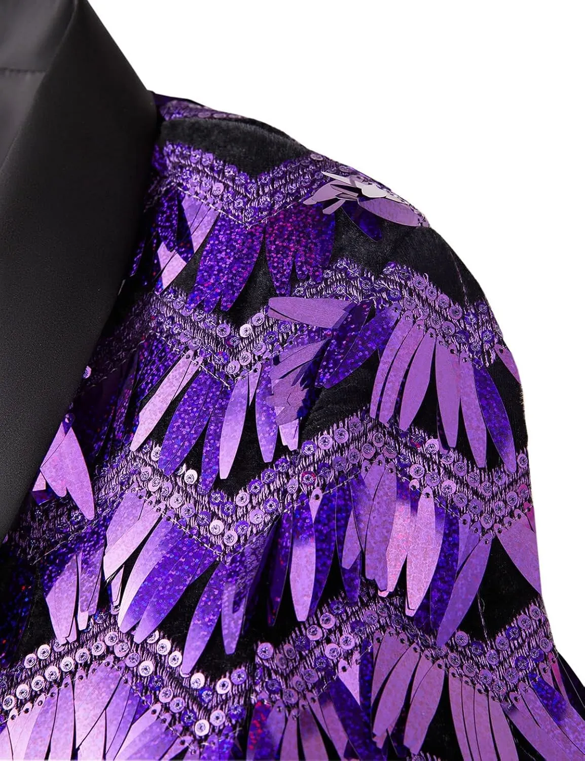 Pyiujtr Men's Tassel Sequin Suit Lapel Slim Fit Stylish Jacket Wedding Prom Dinner Party Blazer