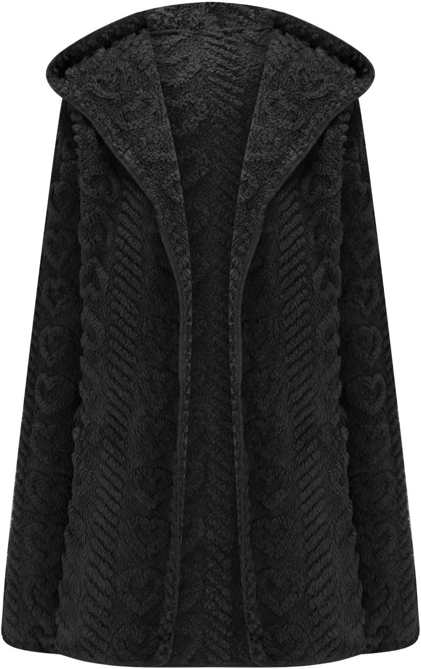 Sherpa Jacket Women Teddy Bear Fleece Jacket Oversized Open Front Hooded Cardigan Fuzzy Sweater Coats with Pockets