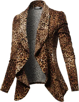 SSOULM Women's Long Sleeve Classic Draped Open Front Lightweight Blazer with Plus Size