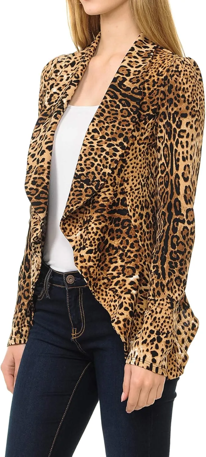 SSOULM Women's Long Sleeve Classic Draped Open Front Lightweight Blazer with Plus Size