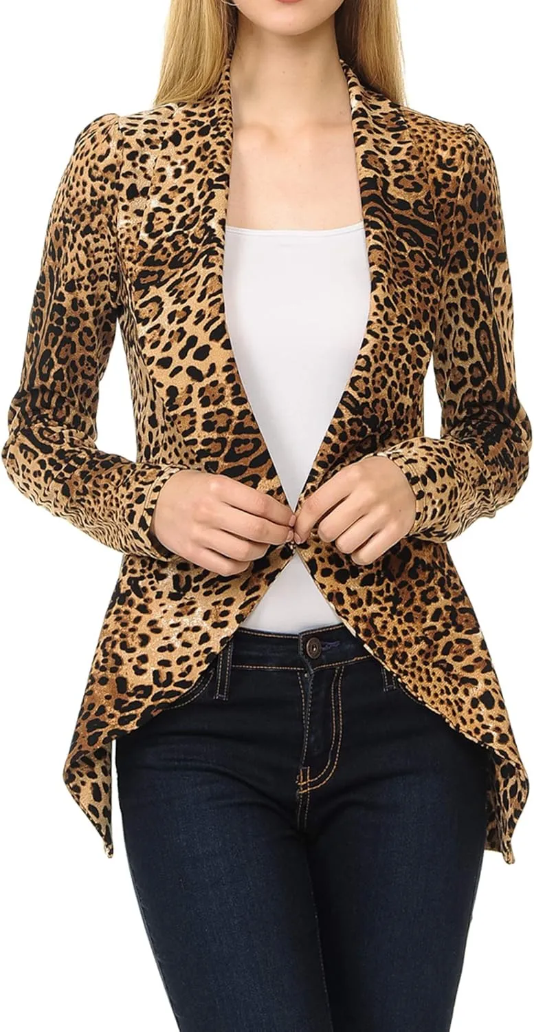 SSOULM Women's Long Sleeve Classic Draped Open Front Lightweight Blazer with Plus Size
