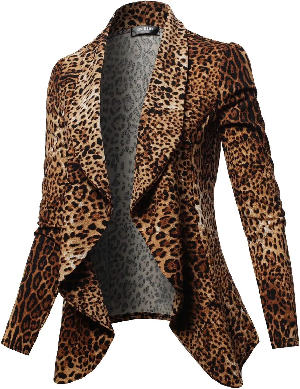 SSOULM Women's Long Sleeve Classic Draped Open Front Lightweight Blazer with Plus Size