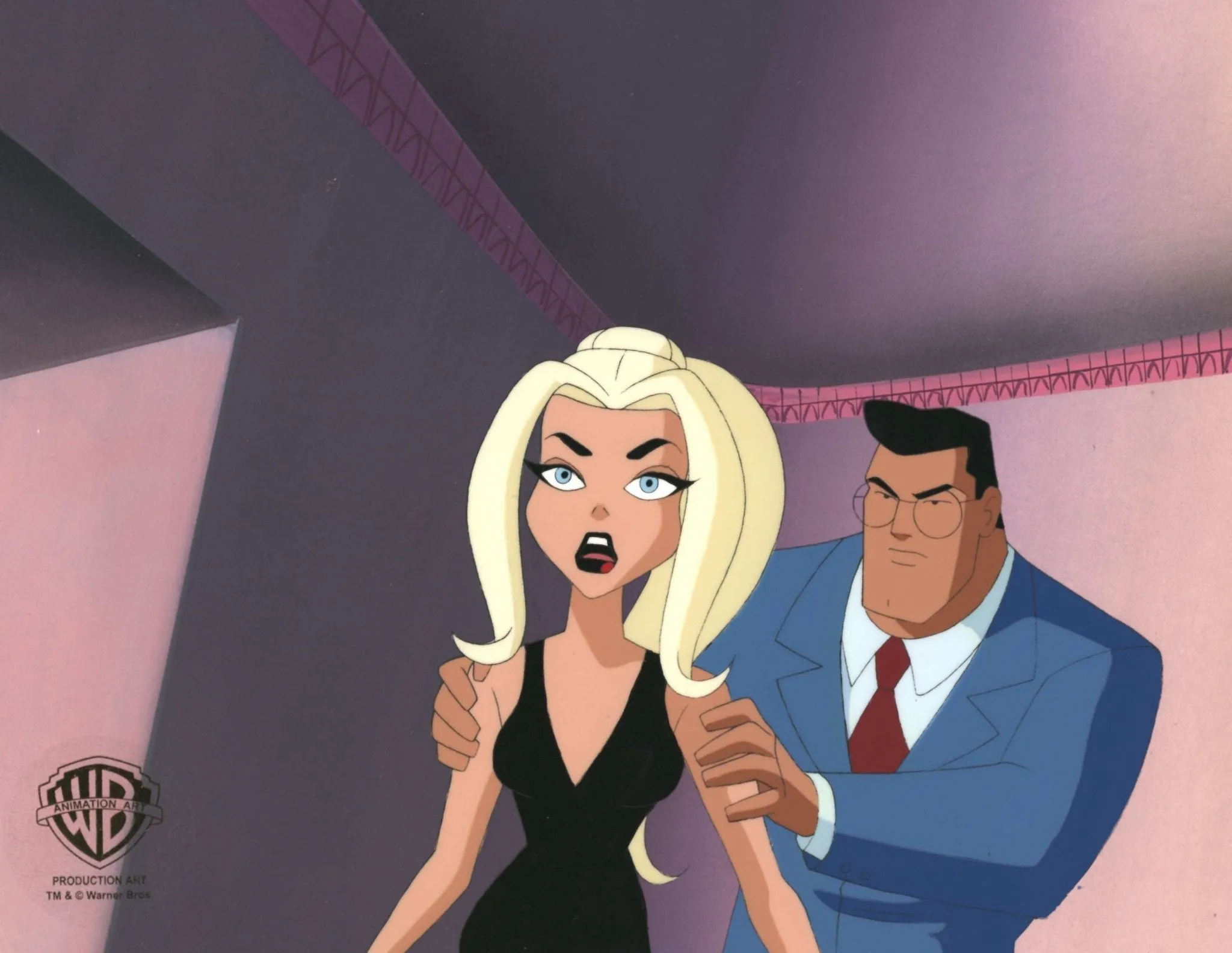 Superman the Animated Series Original Production Cel on Original Background: Clark Kent and Darci Mason