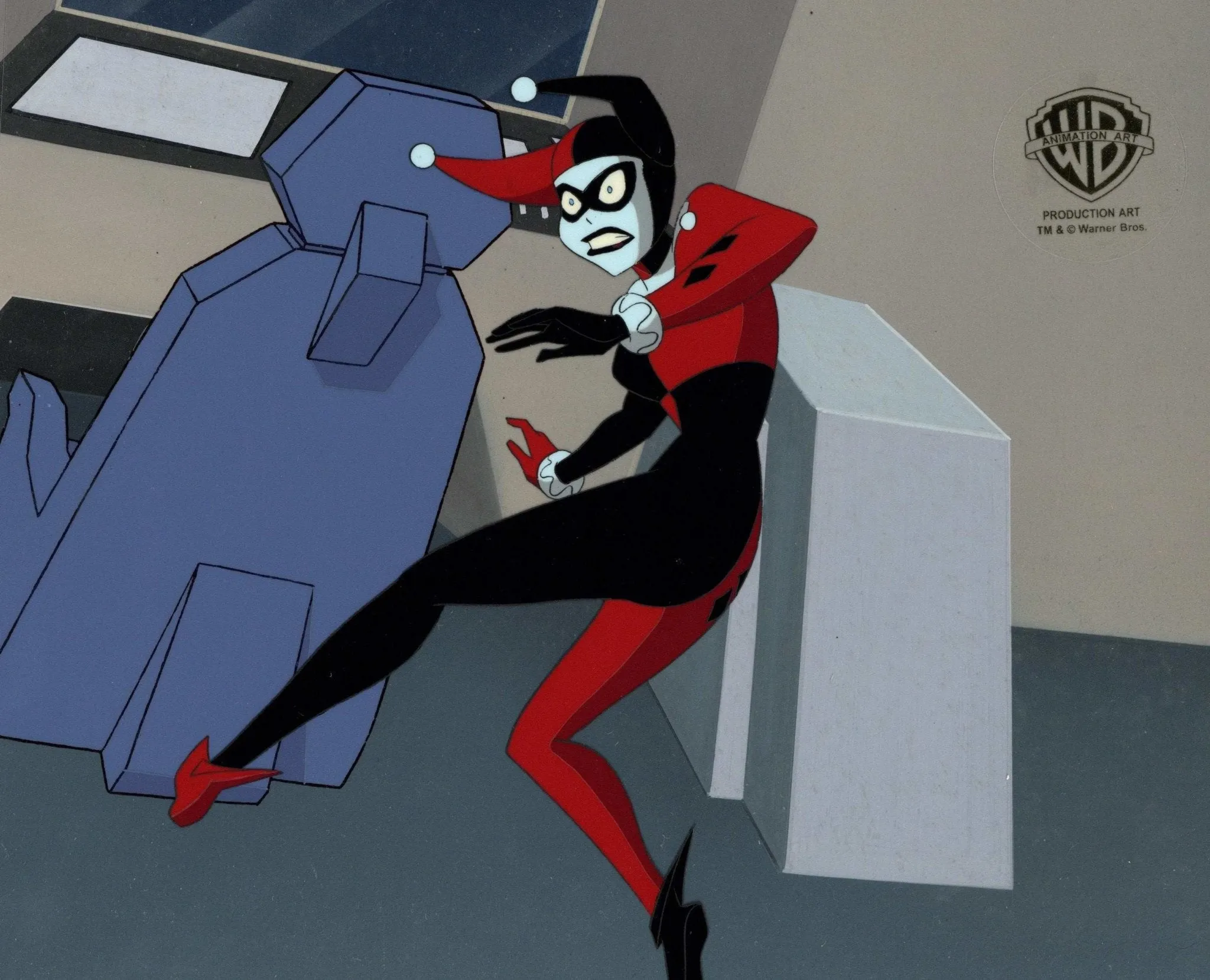 Superman the Animated Series Original Production Cel on Original Background: Harley Quinn