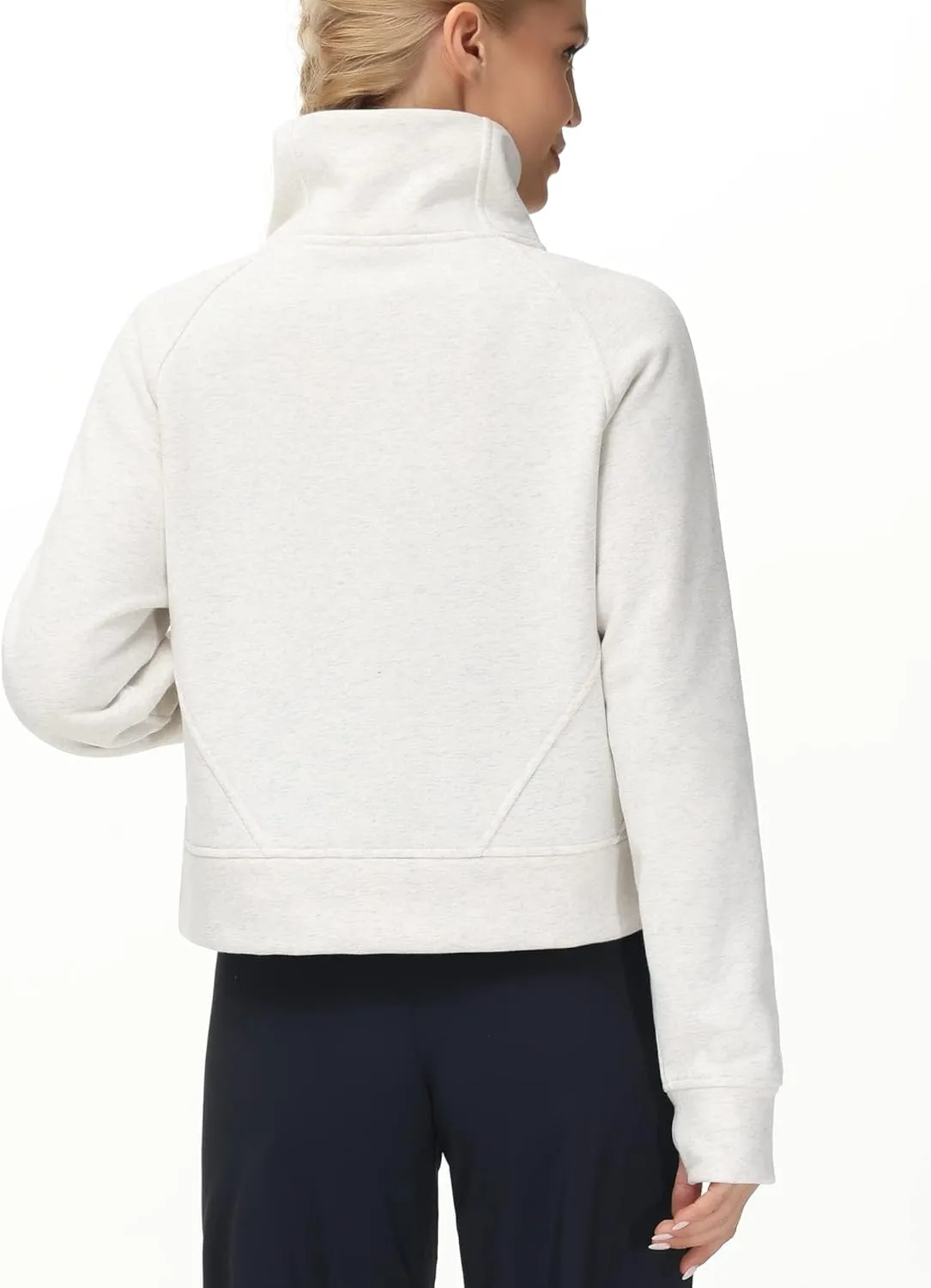 THE GYM PEOPLE Womens' Half Zip Pullover Fleece Stand Collar Crop Sweatshirt with Pockets Thumb Hole