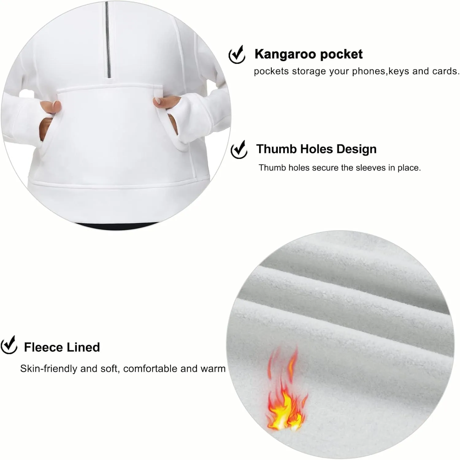 THE GYM PEOPLE Womens' Half Zip Pullover Fleece Stand Collar Crop Sweatshirt with Pockets Thumb Hole