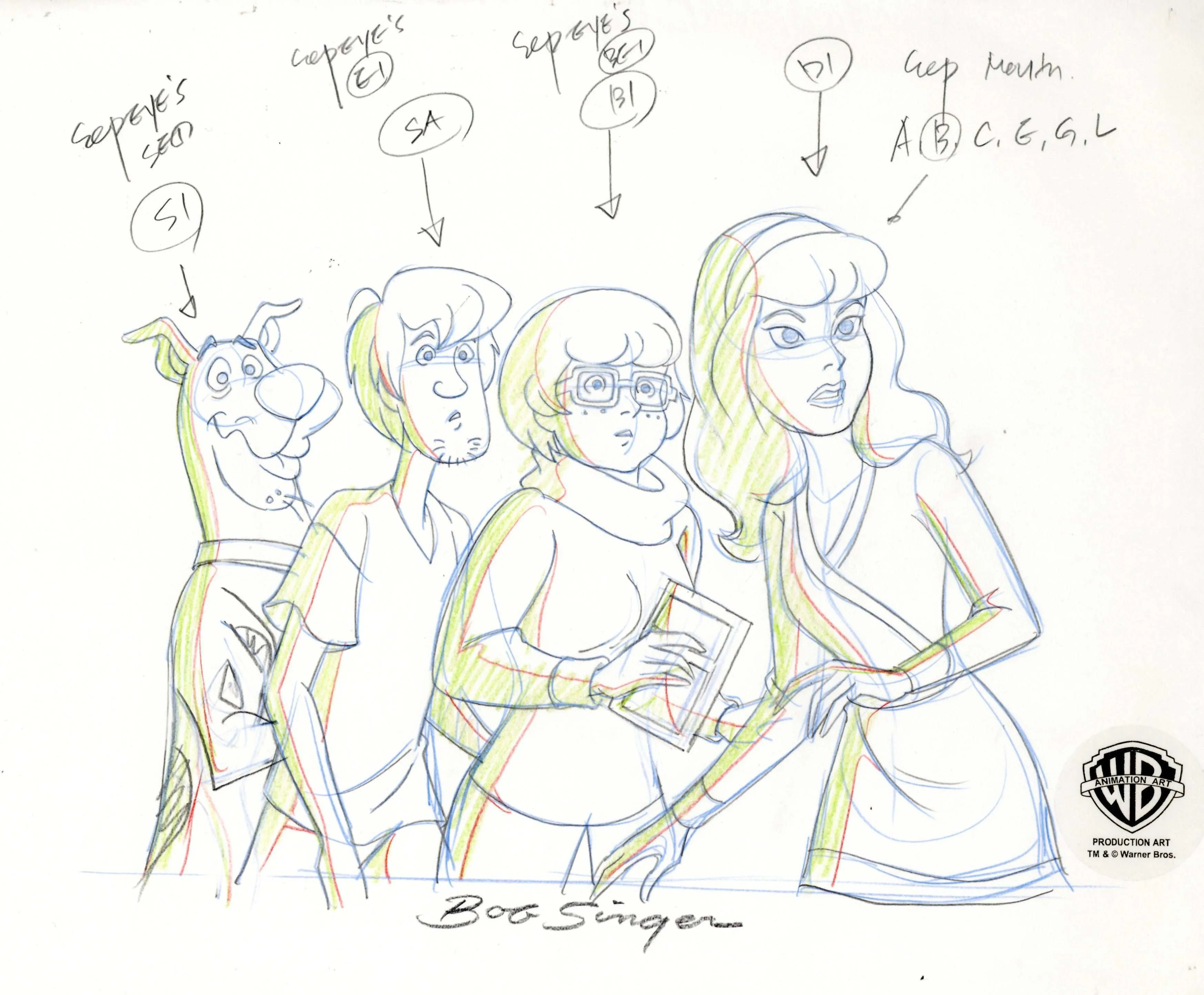 What's New Scooby Doo? Original Production Drawing: Scooby, Shaggy, Velma, and Daphne