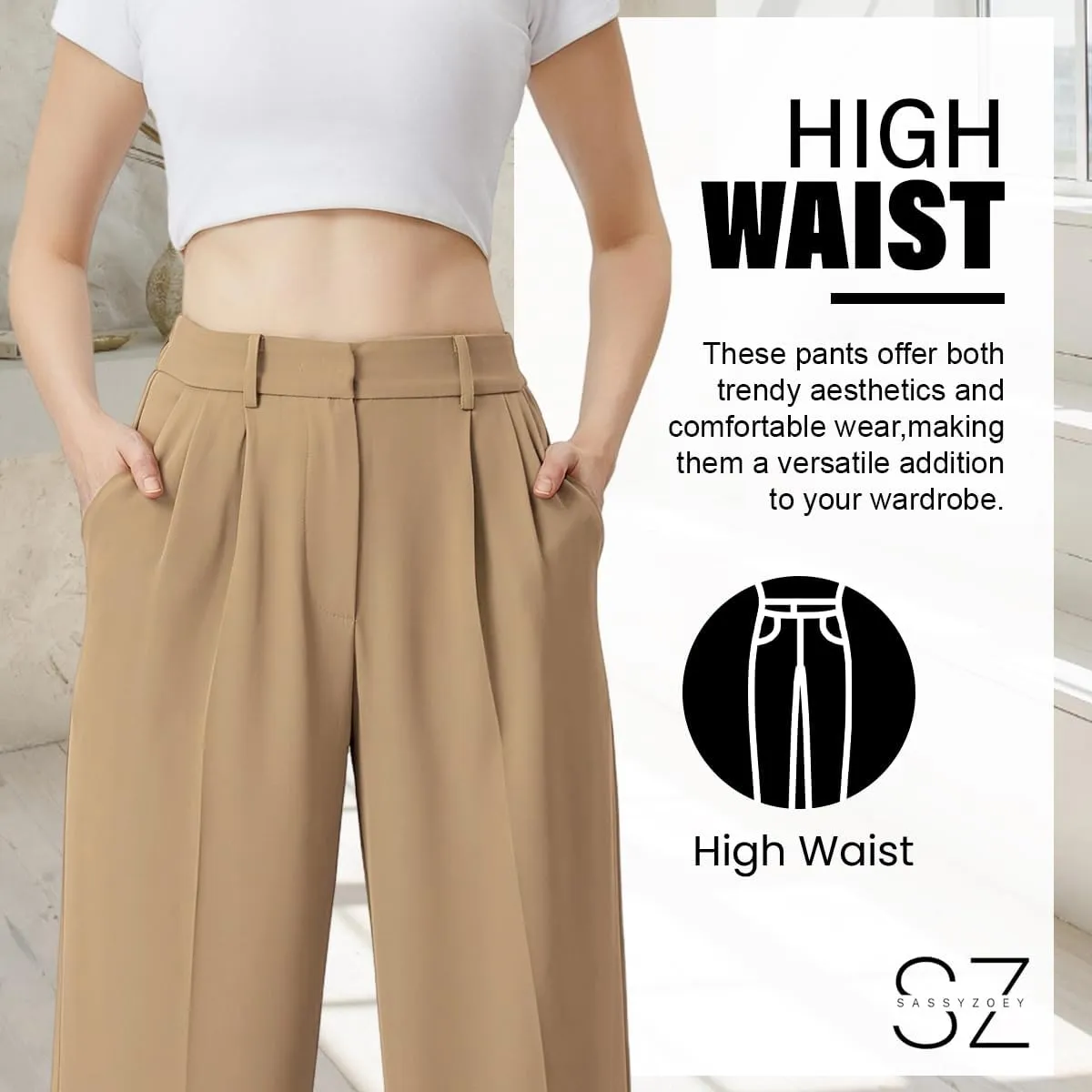Wide Leg Pants | High Waisted Trousers | Comfortable Work Pant | Business Casual Pant | Women Summer Pants