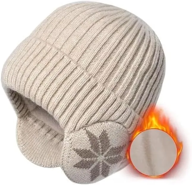 Winter Knitted Beanie Hat with Earflap for Men & Women, Warm, Soft, Cozy & Fashionable