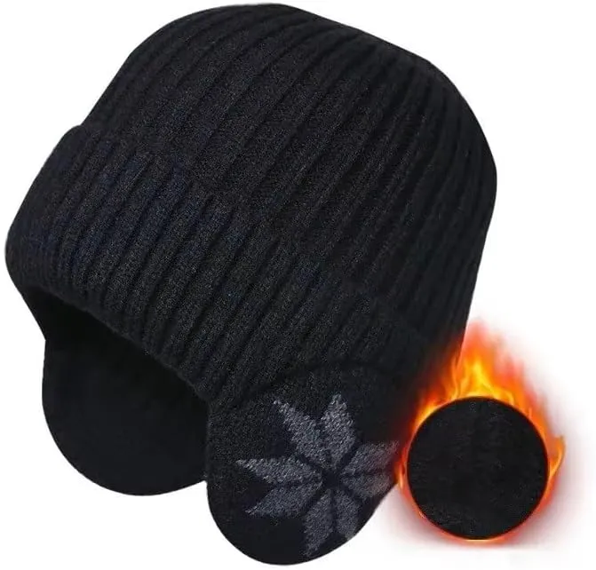 Winter Knitted Beanie Hat with Earflap for Men & Women, Warm, Soft, Cozy & Fashionable