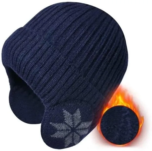 Winter Knitted Beanie Hat with Earflap for Men & Women, Warm, Soft, Cozy & Fashionable
