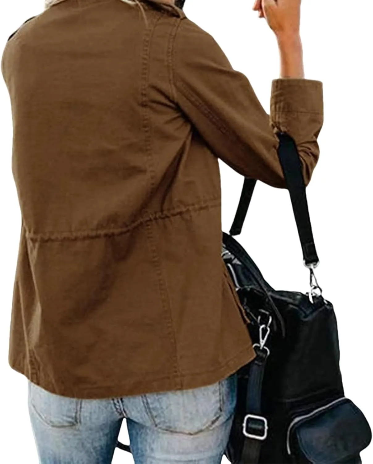 Women Military Anorak Jackets Zip Up Parka Safari Utility Coats Long Sleeve Lightweight Loose Outwear with Pockets