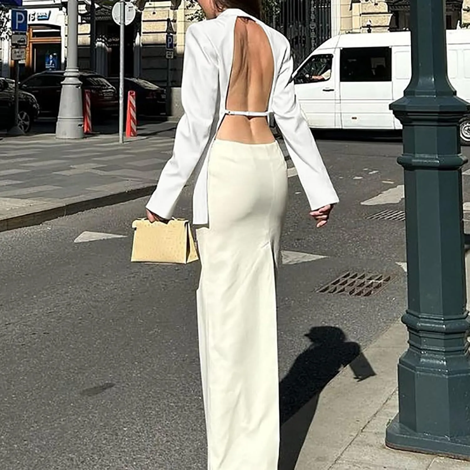 Women Sexy Casual Blazers Trendy Long Sleeve Backless Lightweight One Button Work Office Blazer Jackets
