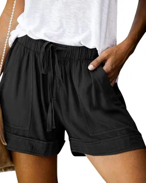 Womens Elastic Waist Comfy Drawstring Shorts Beach Casual Shorts Summer Lightweight Short Pants with Pockets