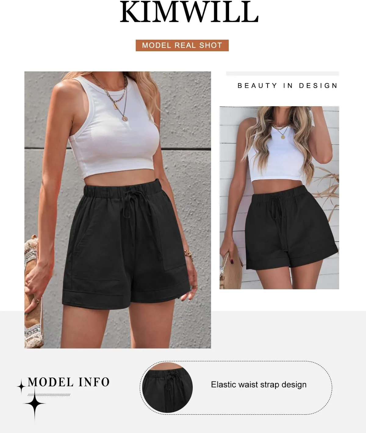 Womens Elastic Waist Comfy Drawstring Shorts Beach Casual Shorts Summer Lightweight Short Pants with Pockets
