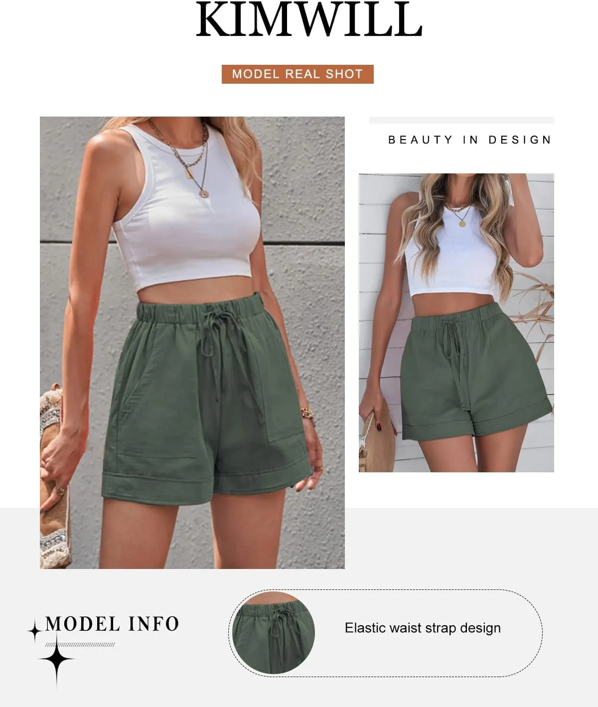 Womens Elastic Waist Comfy Drawstring Shorts Beach Casual Shorts Summer Lightweight Short Pants with Pockets