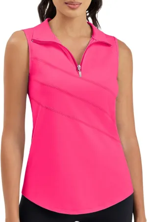 Womens Golf Polo Shirts Sleeveless Zip Up Tennis Moisture Wicking Workout Tops