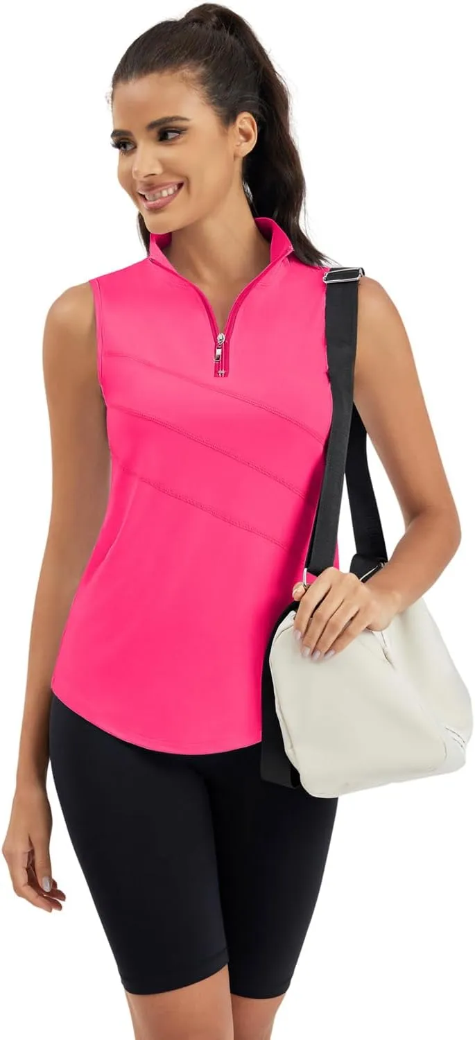 Womens Golf Polo Shirts Sleeveless Zip Up Tennis Moisture Wicking Workout Tops