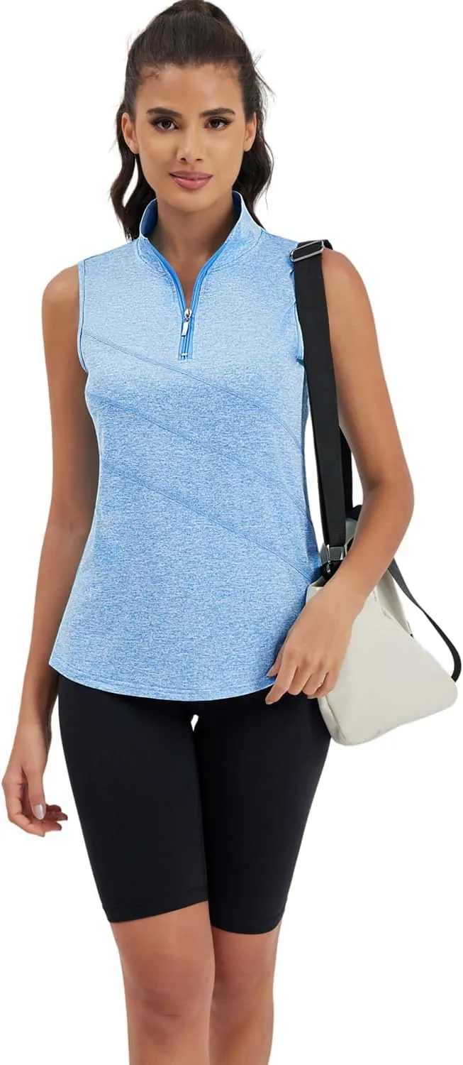 Womens Golf Polo Shirts Sleeveless Zip Up Tennis Moisture Wicking Workout Tops