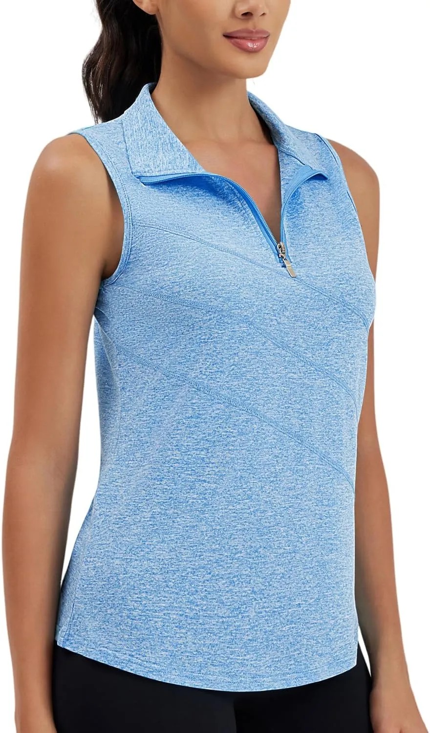 Womens Golf Polo Shirts Sleeveless Zip Up Tennis Moisture Wicking Workout Tops