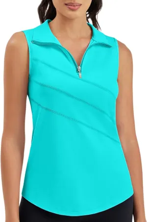 Womens Golf Polo Shirts Sleeveless Zip Up Tennis Moisture Wicking Workout Tops