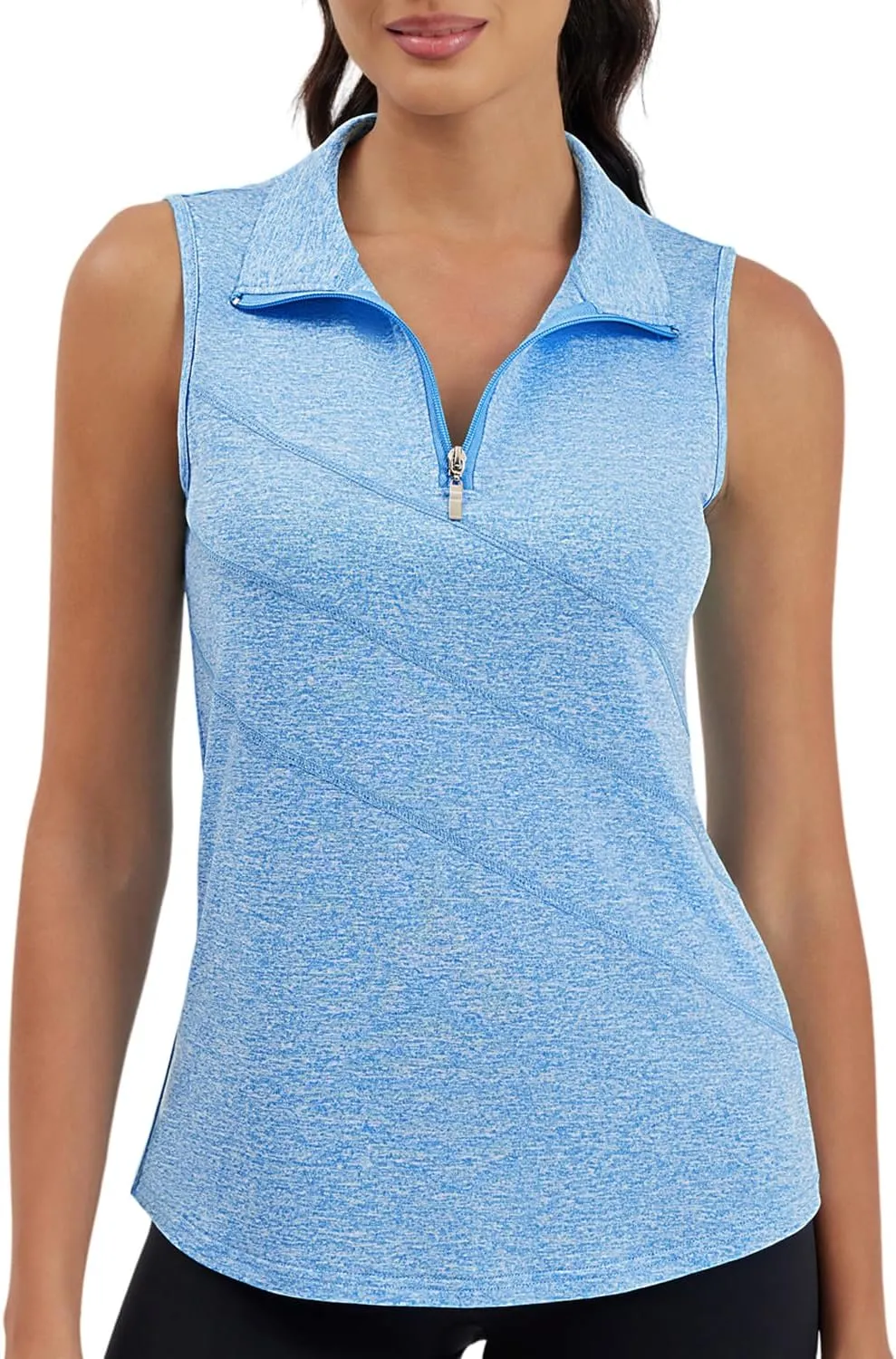 Womens Golf Polo Shirts Sleeveless Zip Up Tennis Moisture Wicking Workout Tops