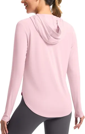 Women's Hooded Sun Shirt UPF 50  Long Sleeve Uv Protection Quick Dry Fit Rash Guard Thumb Hole Lightweight Hoodie